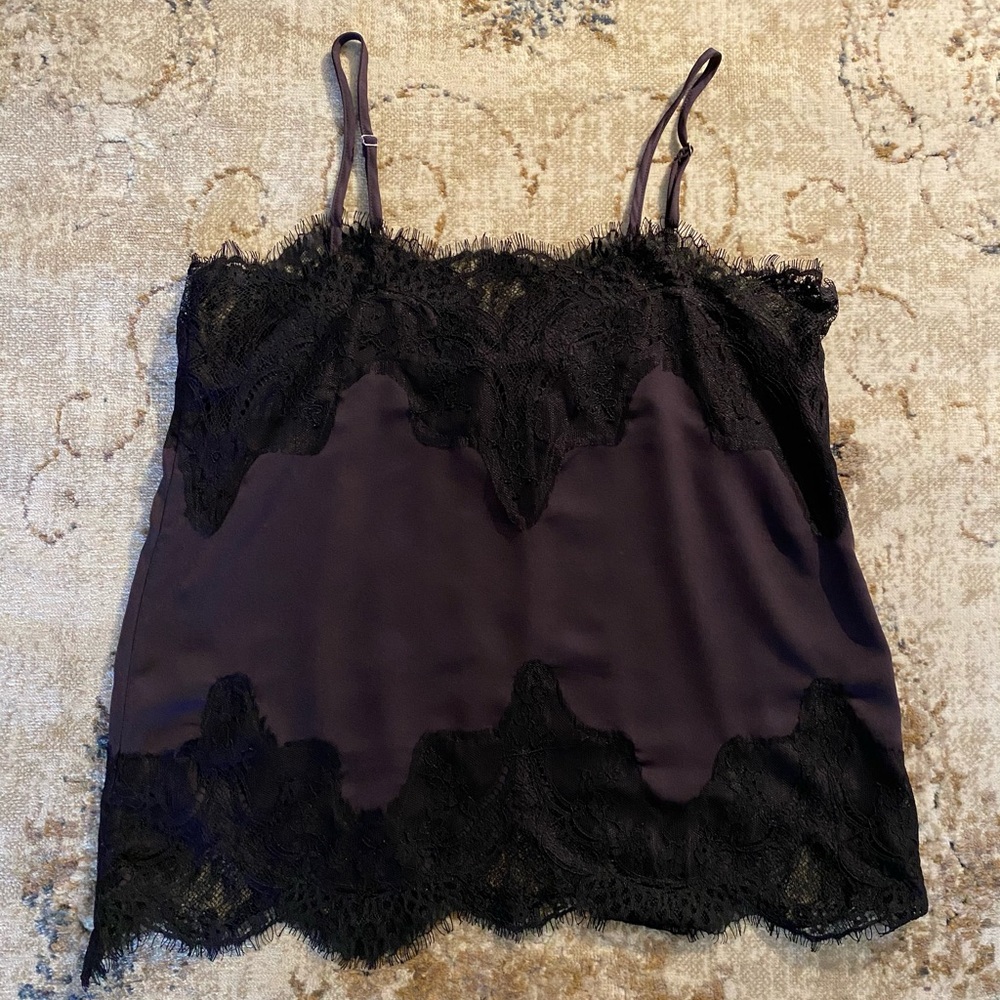 STORIA Purple Silk and Black Lace Tank Camisole